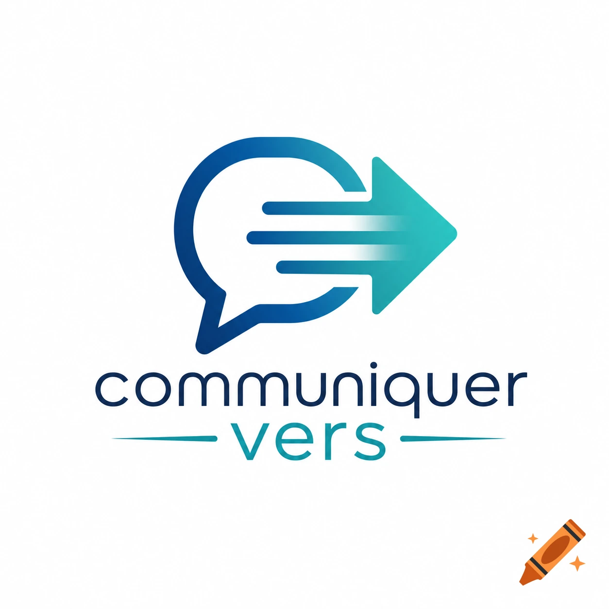 Digital logo featuring a blue speech bubble integrated with a right-pointing arrow, accompanied by the text 'communiquer vers' in blue and teal.