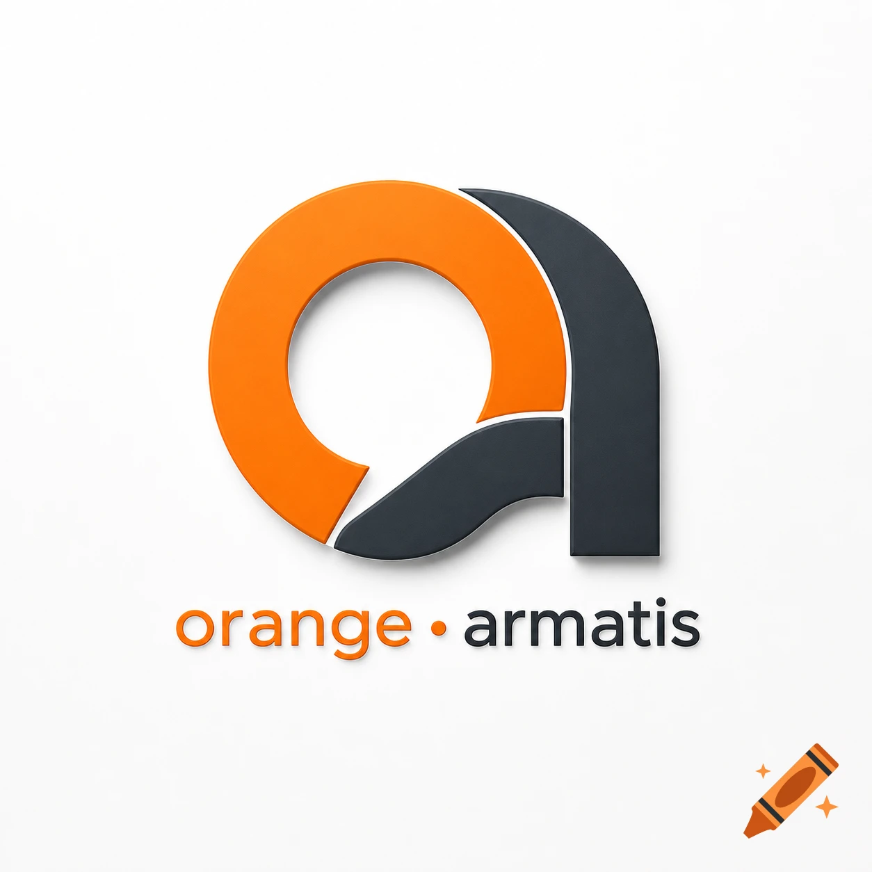 Logo design featuring a stylized letter a in orange and dark grey, with the text orange armatis below.