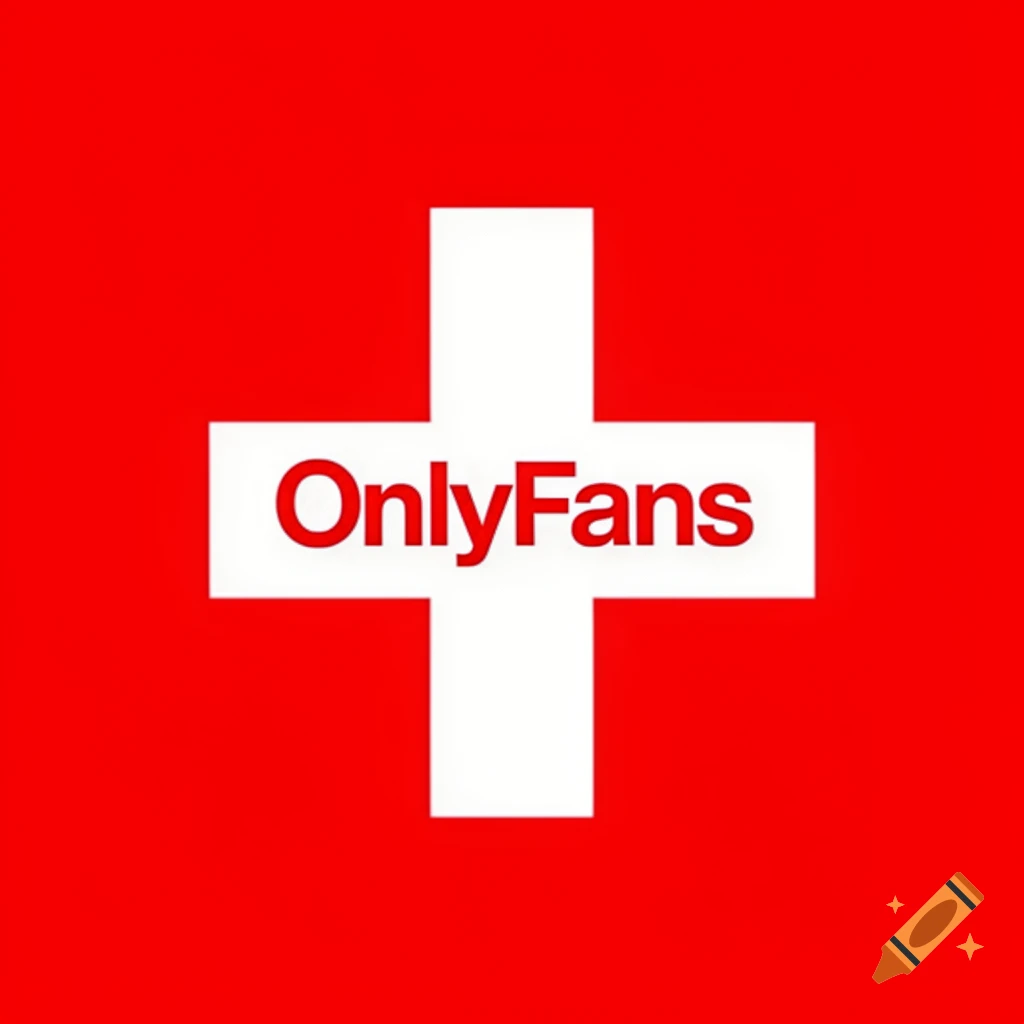 The OnlyFans logo centered inside a white cross on a solid red background, mimicking the Swiss flag style.