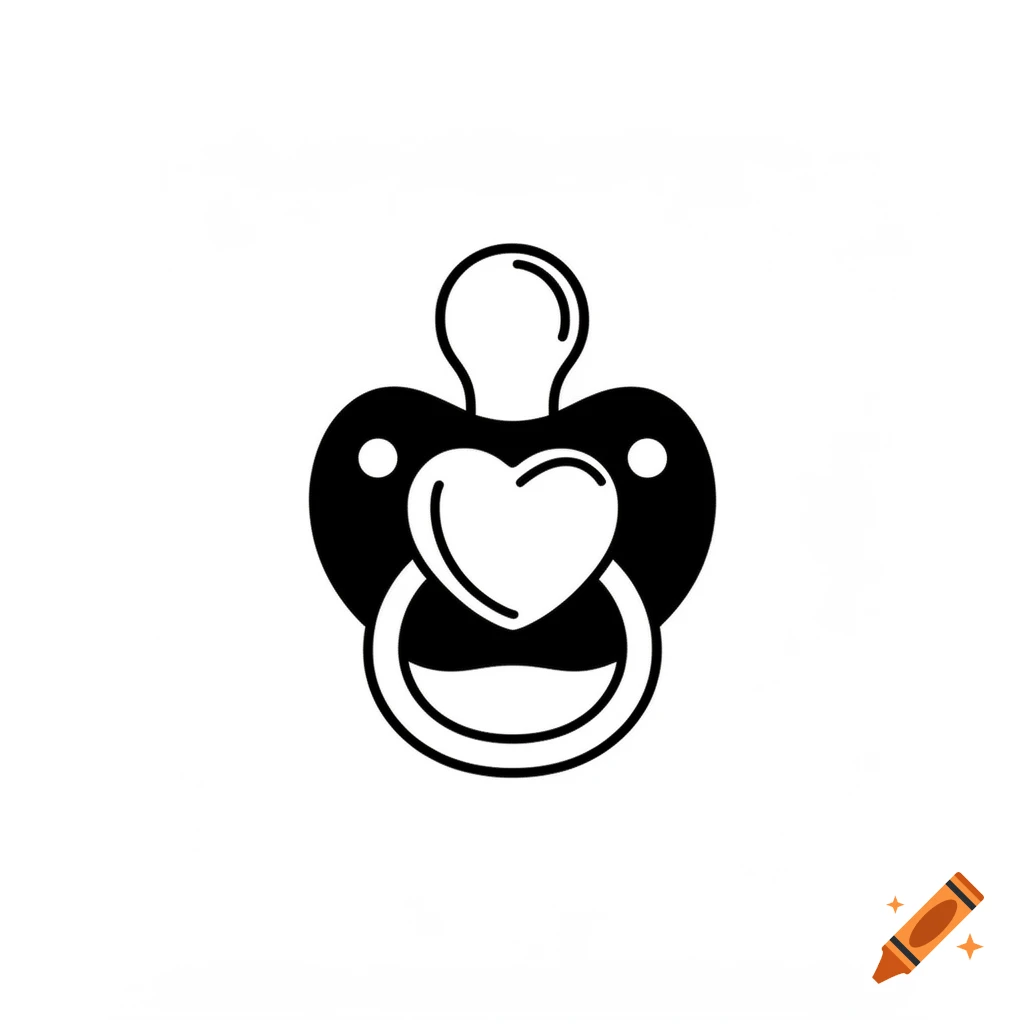 Black and white clipart of a baby pacifier with a heart shape.