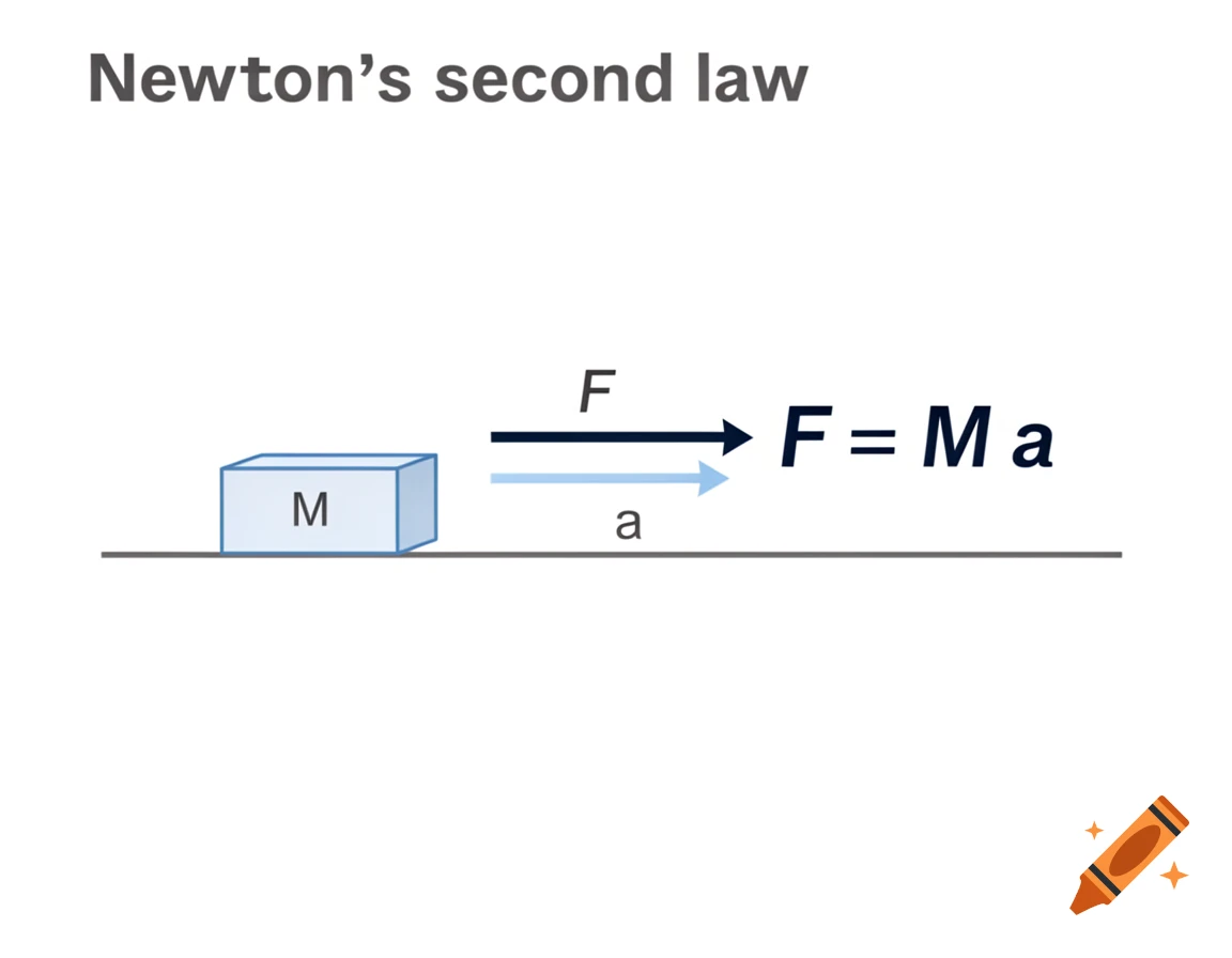 A diagram illustrating Newton's second law with a mass M and an acceleration vector.