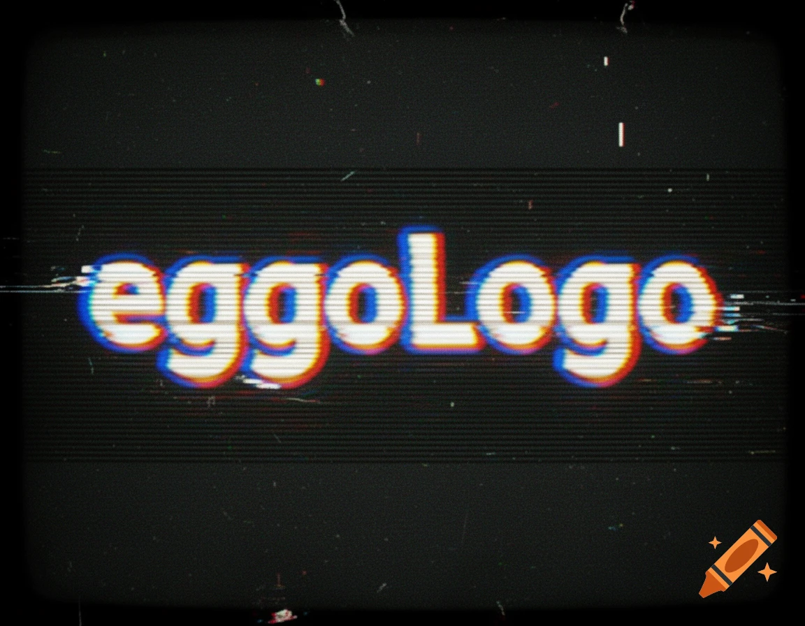Retro television screen displaying the text eggoLogo with VHS tracking damage and color aberration effects.