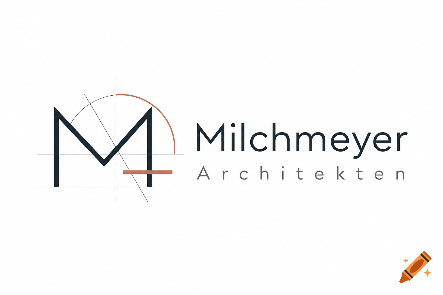 Logo for Milchmeyer Architekten featuring a stylized letter M intersecting with drafting lines.