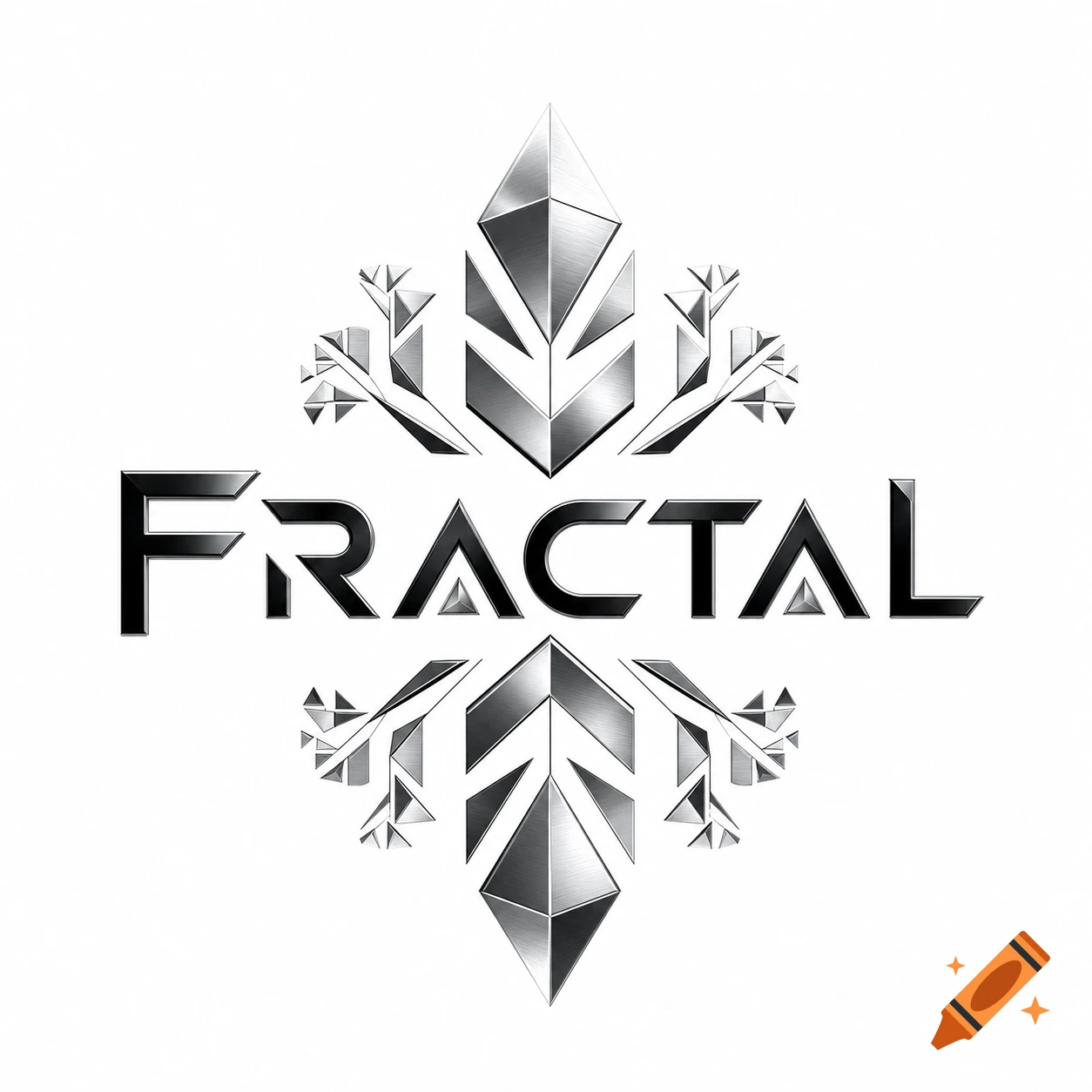 A black and silver metallic logo with the word FRACTAL and geometric crystal shapes on a white background.