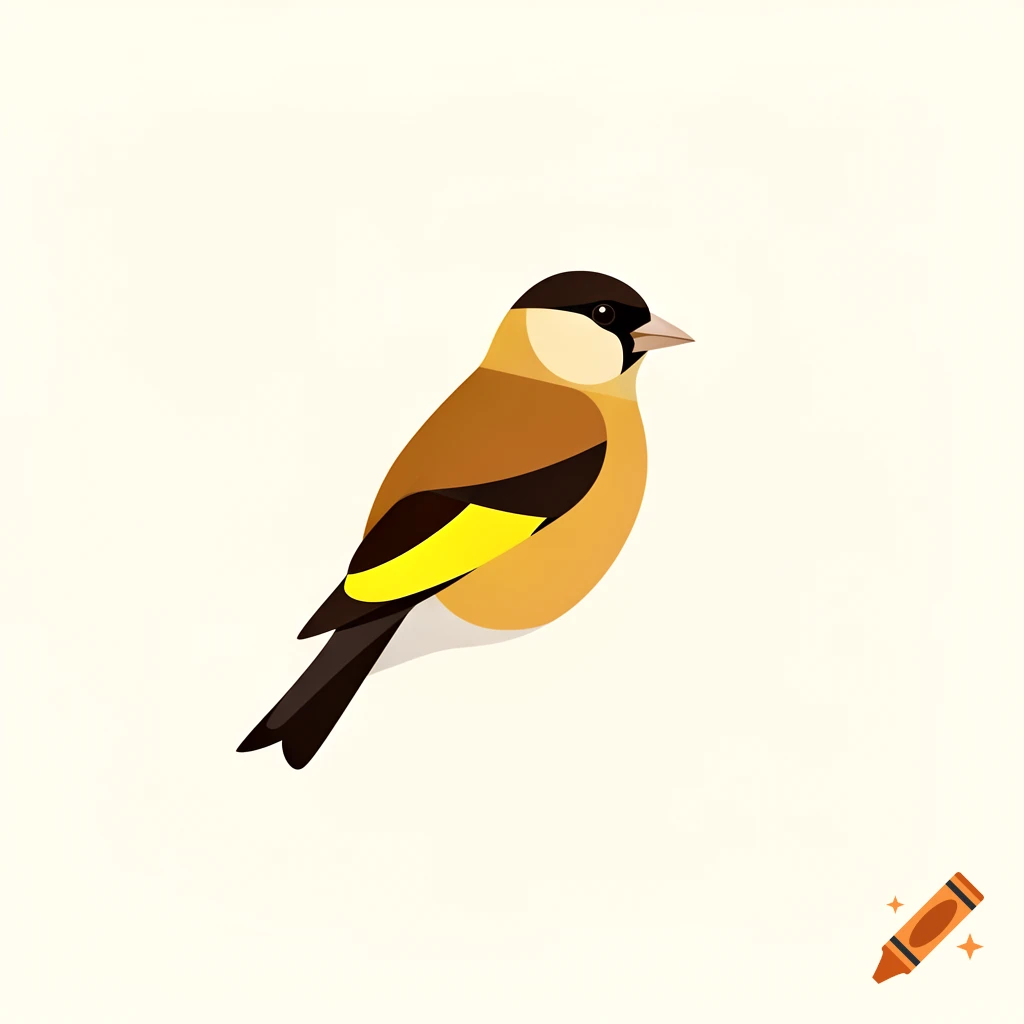 Minimalist digital illustration of a goldfinch in profile with brown, black, and yellow feathers on a cream background.