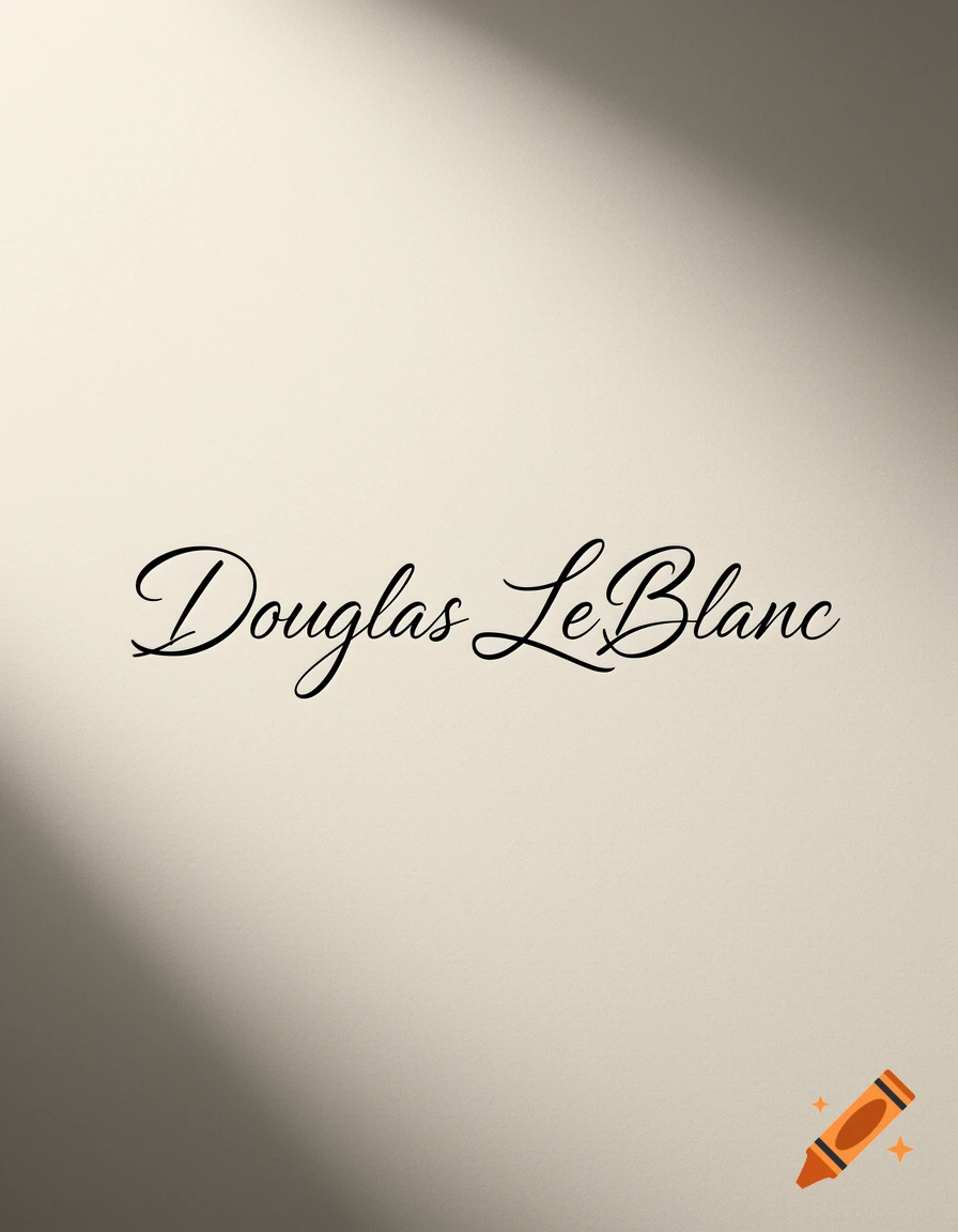 Calligraphic signature reading 'Douglas LeBlanc' in black ink on a cream-colored paper background.