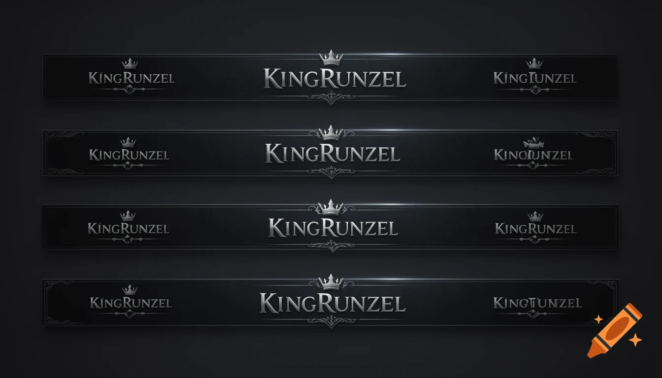 Four dark grey Twitch panels featuring silver text reading KingRunzel and a crown icon.