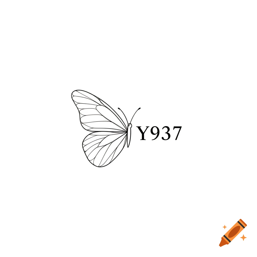 Minimalist black and white line art of a butterfly next to the text Y937 on a white background