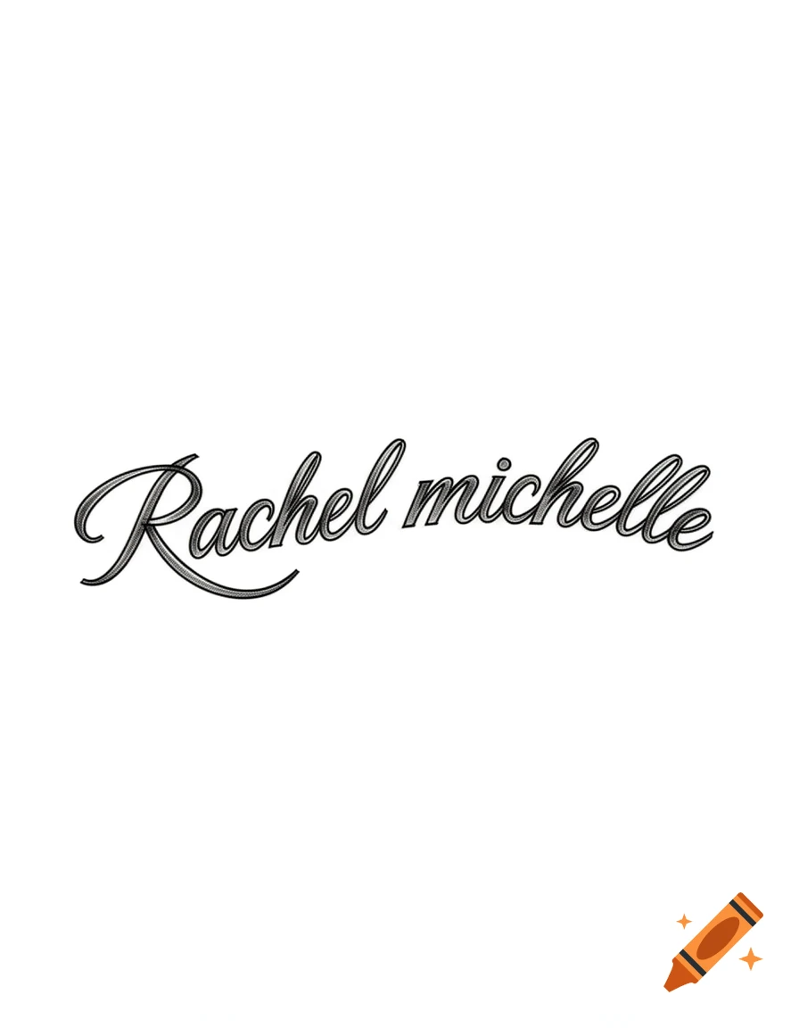 Cursive text reading Rachel michelle in black on a white background