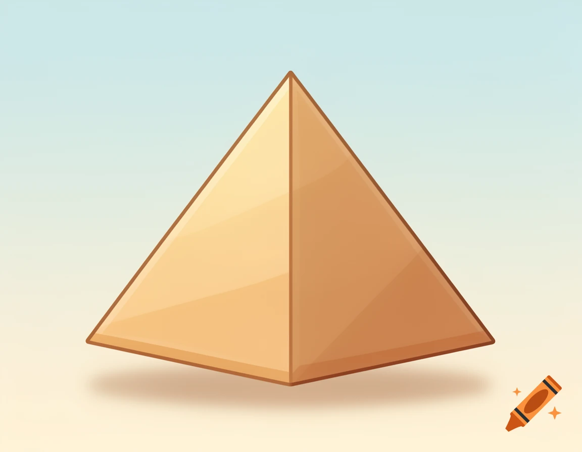 A simple 3D cartoon style golden pyramid against a soft gradient background.
