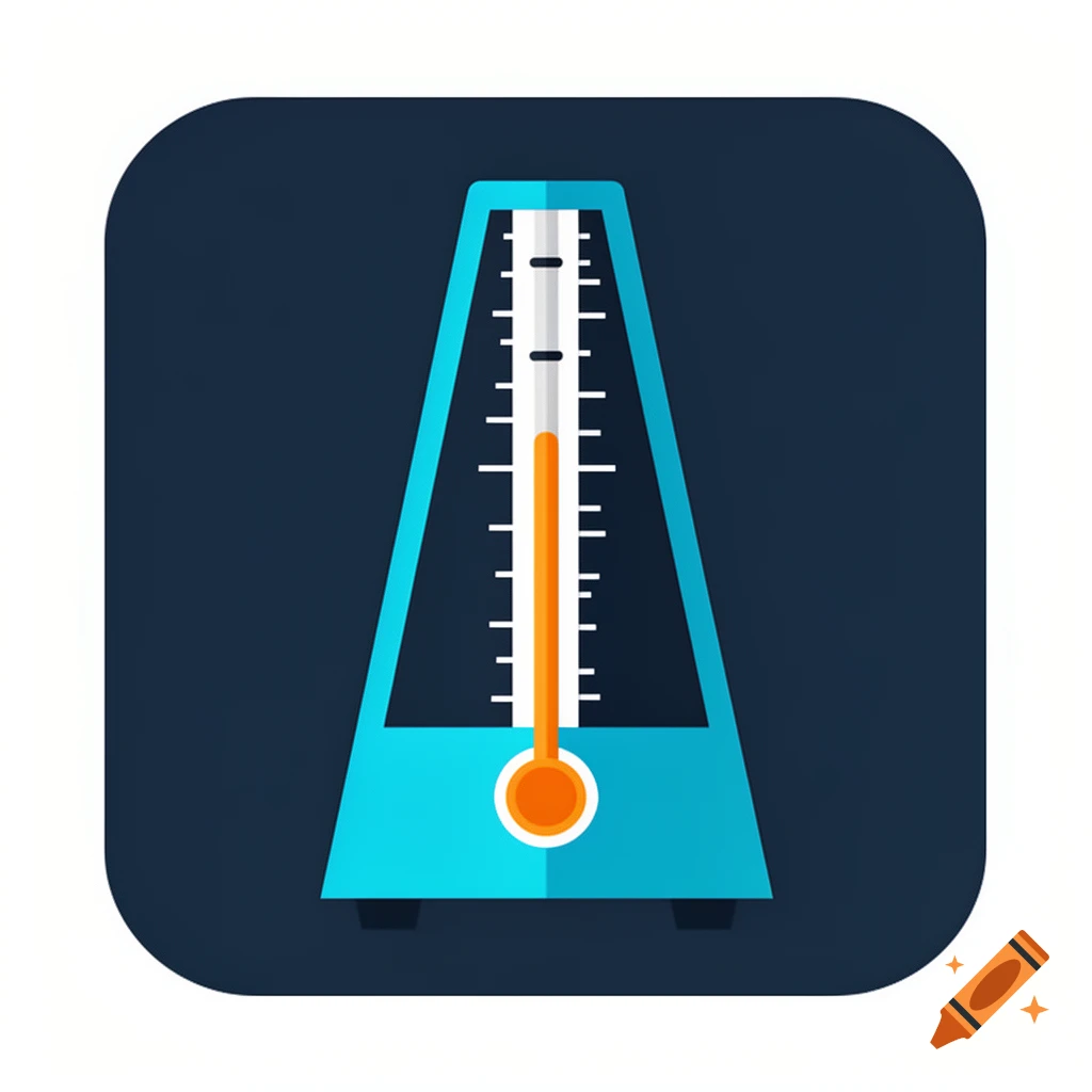 A stylized flat design app icon of a metronome in blue and orange against a dark background.