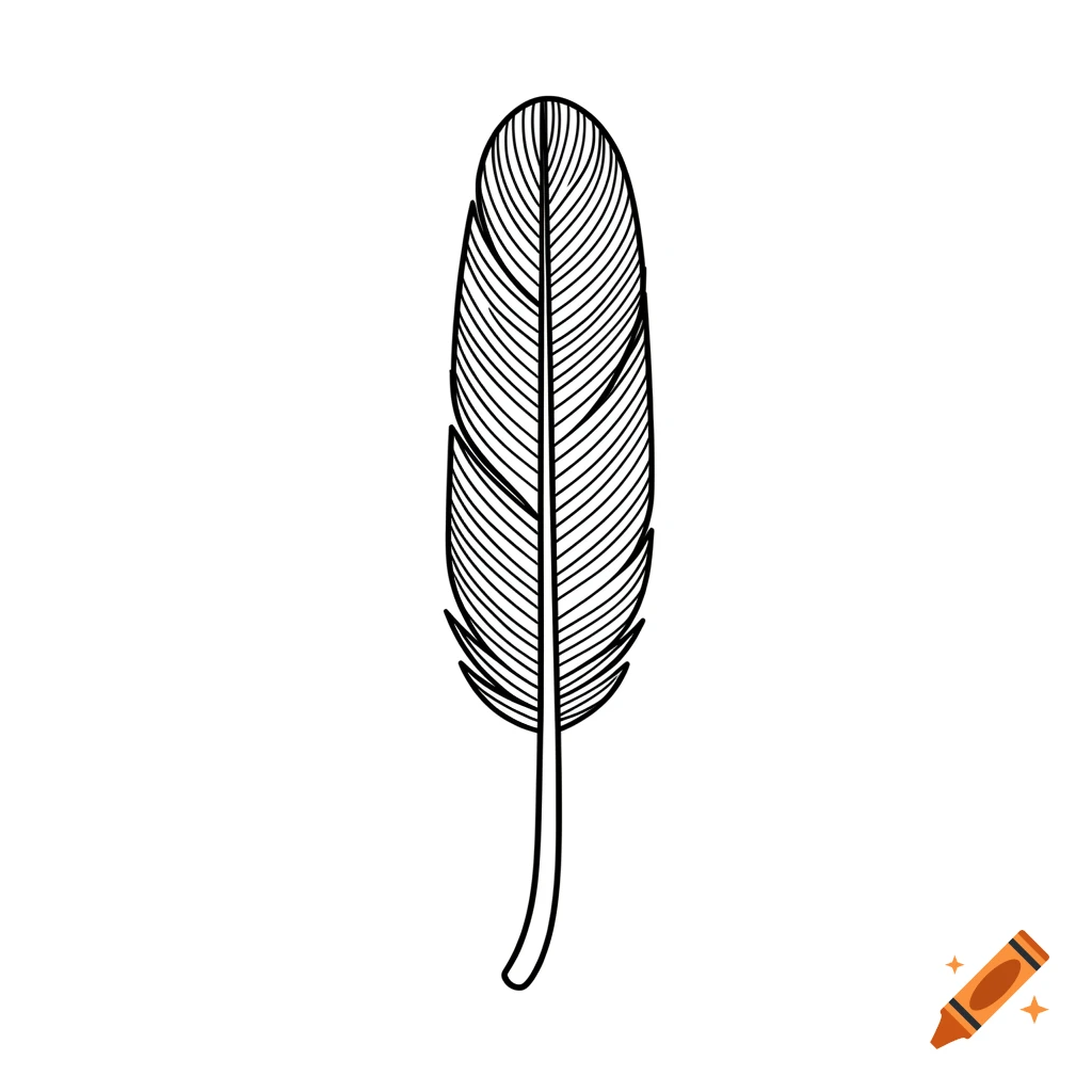 Vector style line drawing of a Ma'at ostrich feather hieroglyph on a white background.