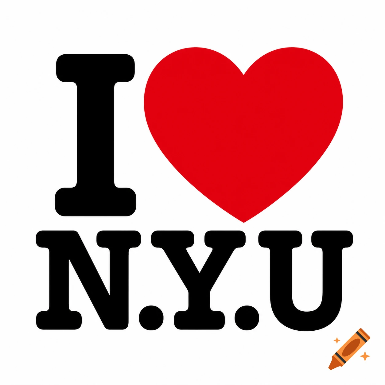 I love N.Y.U. logo featuring a black letter I, a red heart, and black text N.Y.U. on a white background.