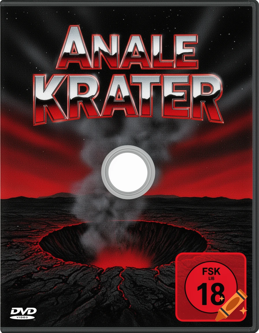 A 90s-style DVD cover featuring red text reading 'ANALE KRATER' above a volcanic crater landscape under a starry sky.