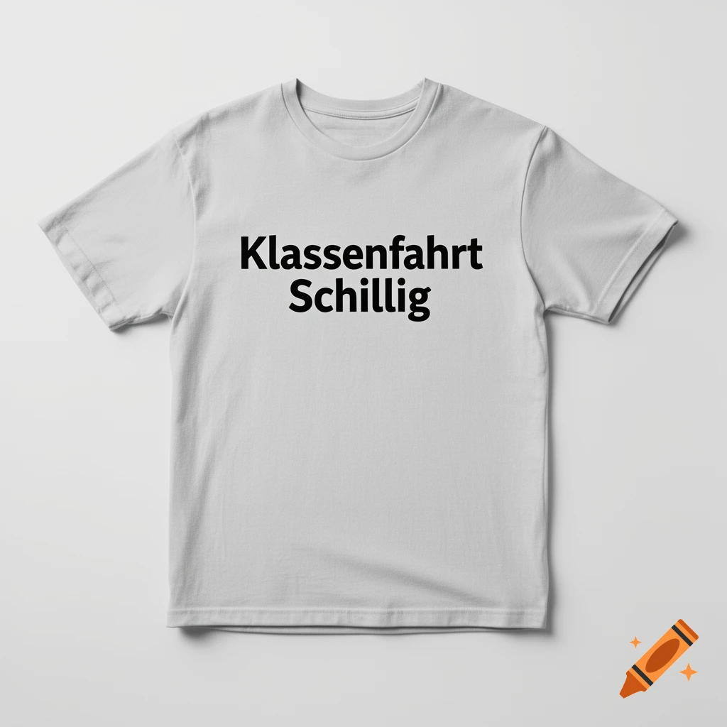 A light grey t-shirt featuring the black text 'Klassenfahrt Schillig' on a plain background, product photography style.