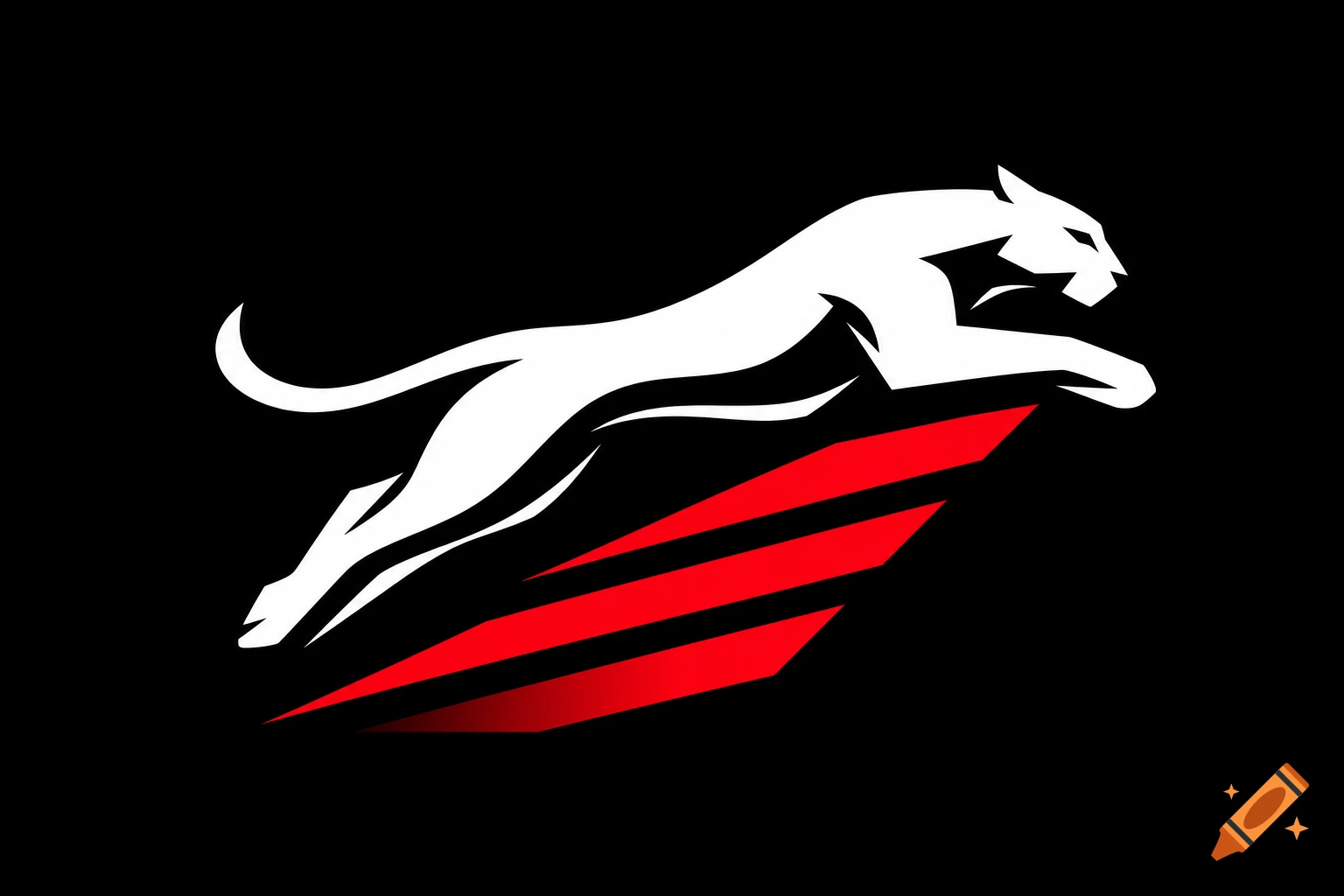 Modern vector logo of a white leaping panther over red speed stripes on a black background.