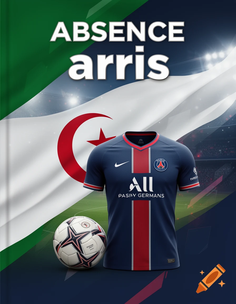 Soccer notebook cover featuring the Algerian flag, a PSG jersey, and a soccer ball.