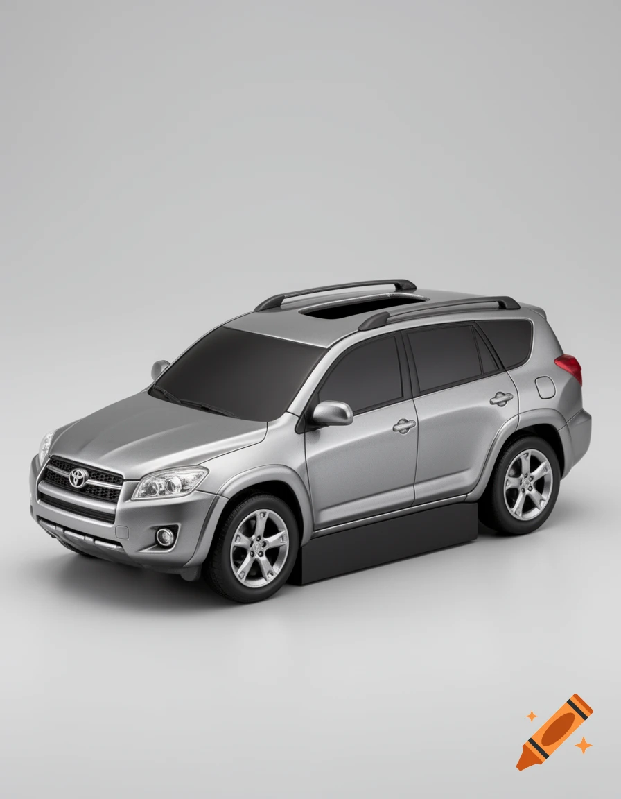 3D render of a silver Toyota RAV4 shaped tissue box holder on a grey background.