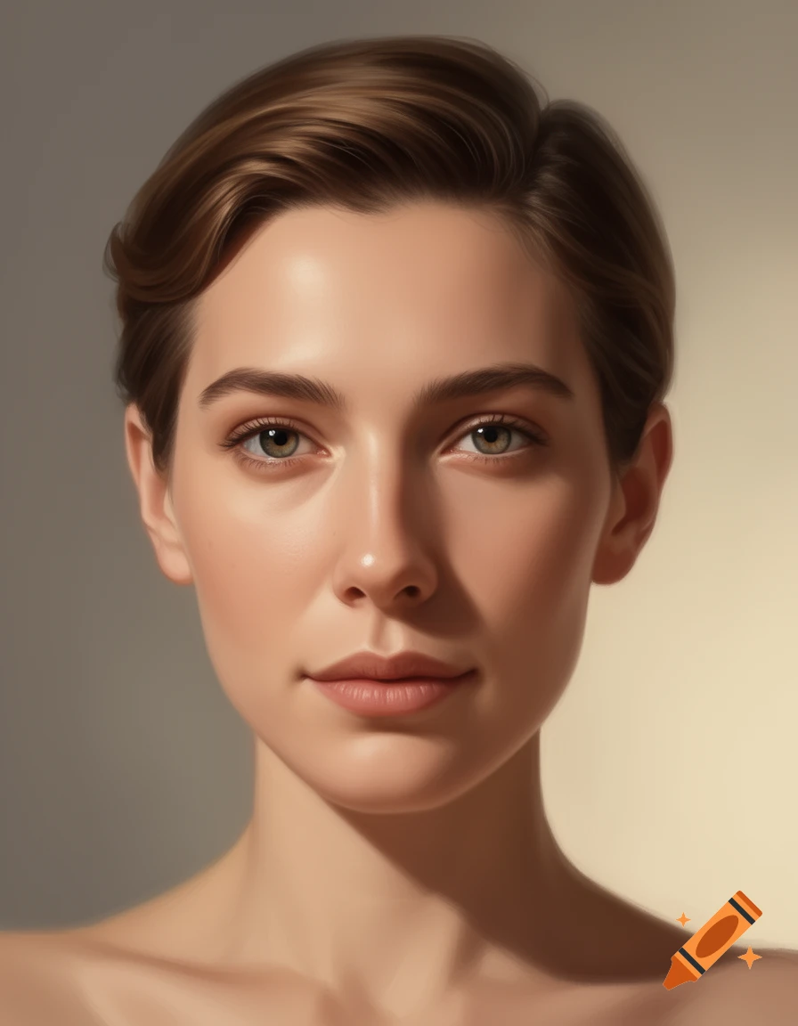 Digital portrait of a person with short brown hair and hazel eyes.