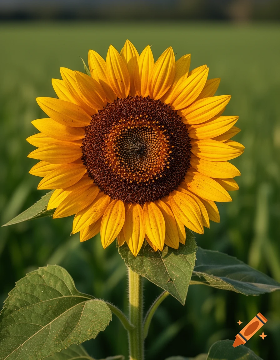 Close-up photorealistic shot of a vibrant yellow sunflower in full bloom with a blurred green background.