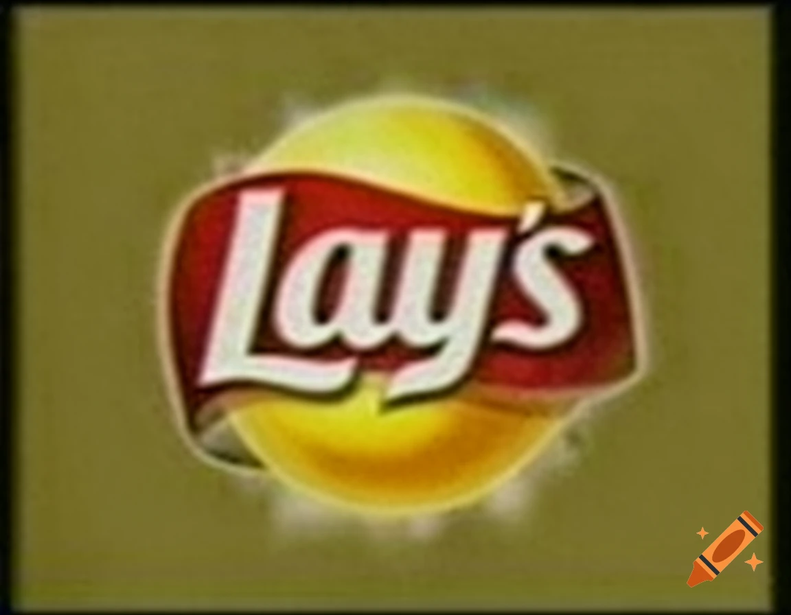 Lay's potato chips logo against a solid dark olive background, with low quality retro style aesthetic.