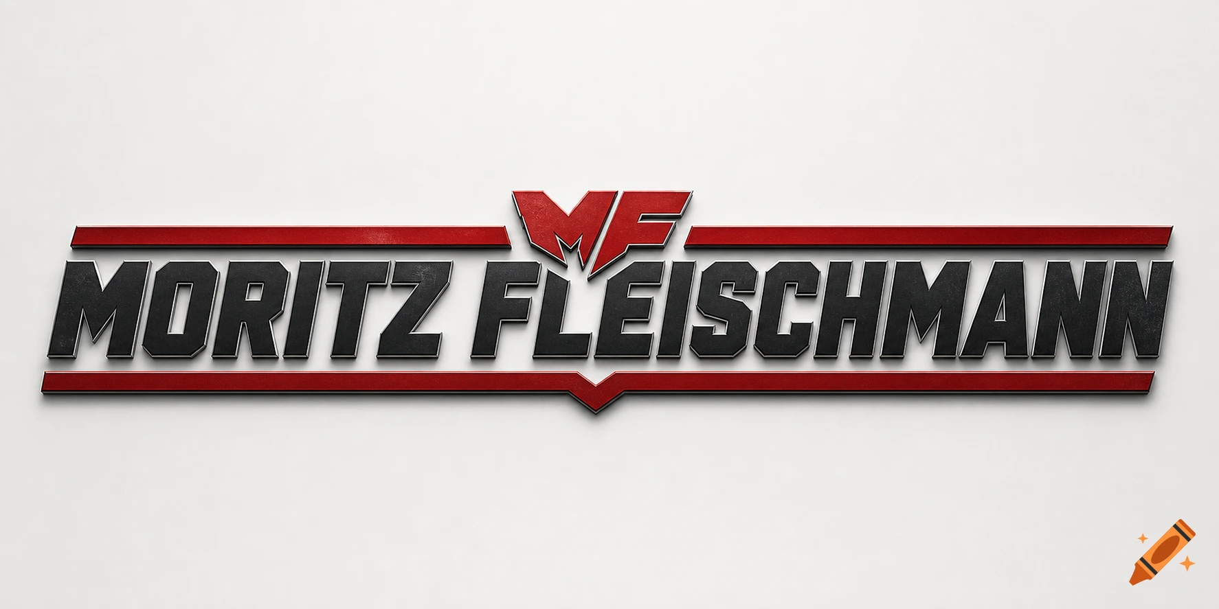Logo with the text MORITZ FLEISCHMANN in black stylized bold letters with red accents and a small MF monogram on top, on a white background.