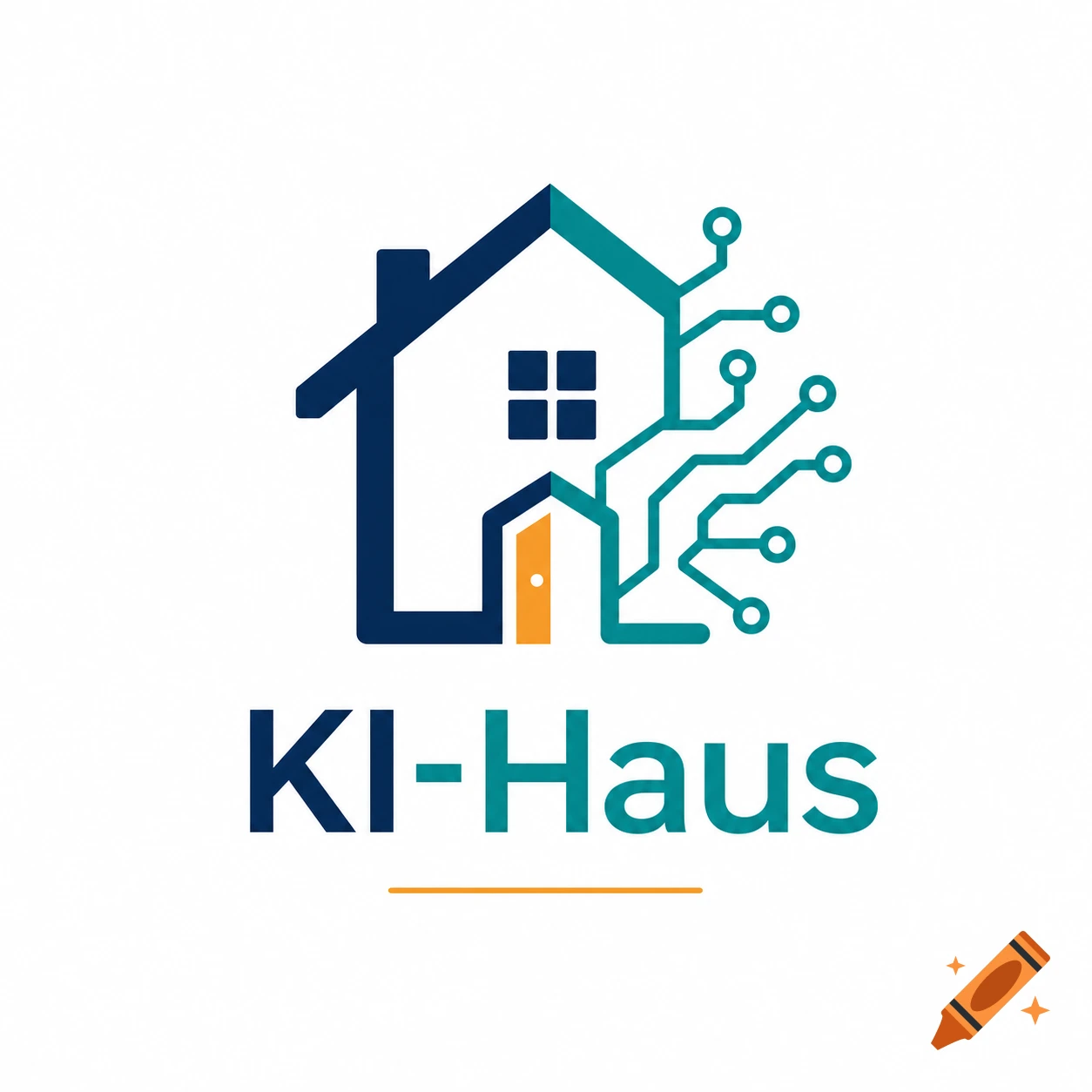 Logo for KI-Haus featuring a stylized house with a circuit board pattern and text below.