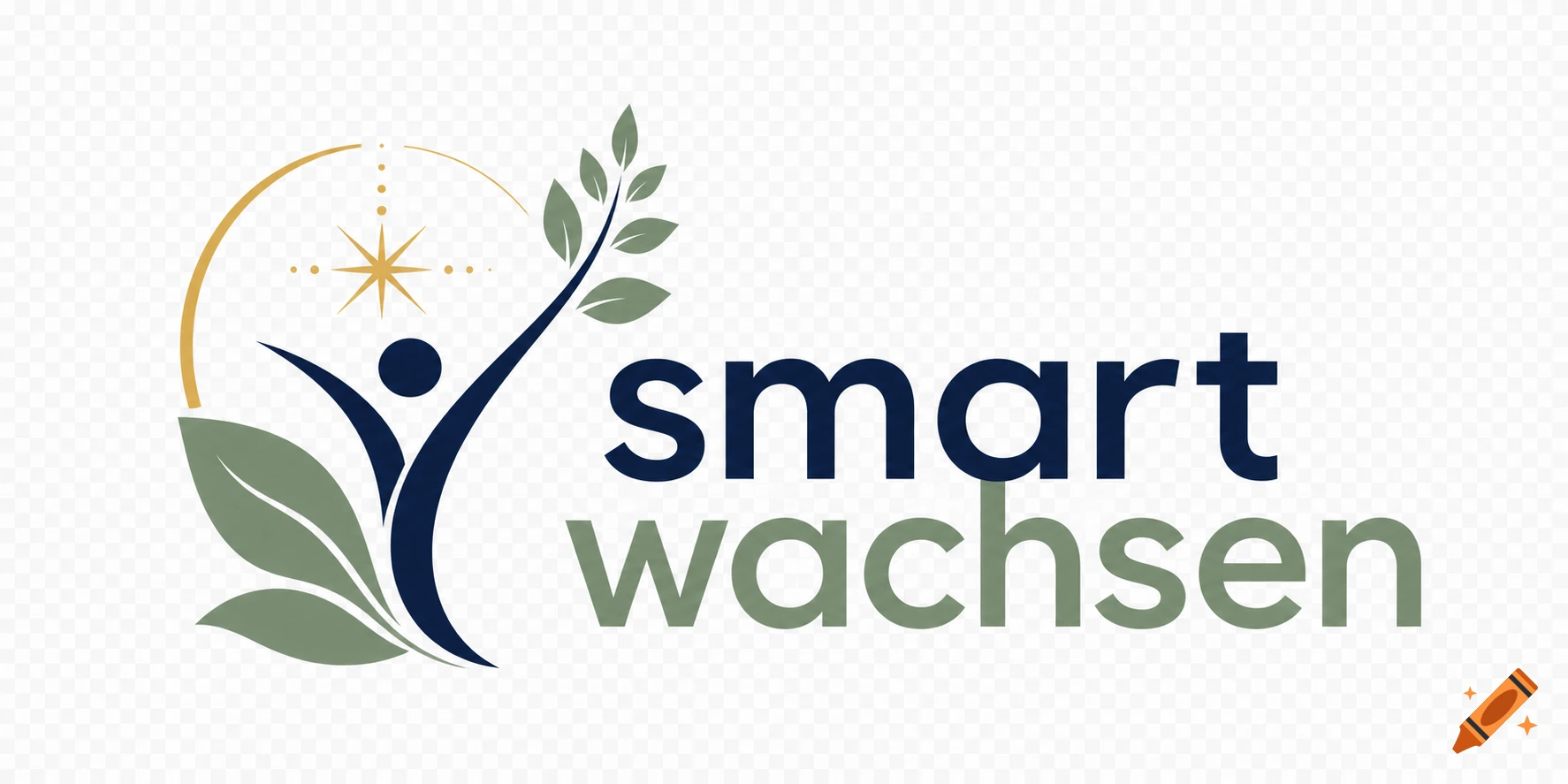 Logo for 'smart wachsen' featuring a stylized abstract figure with leaf details and a starburst element.