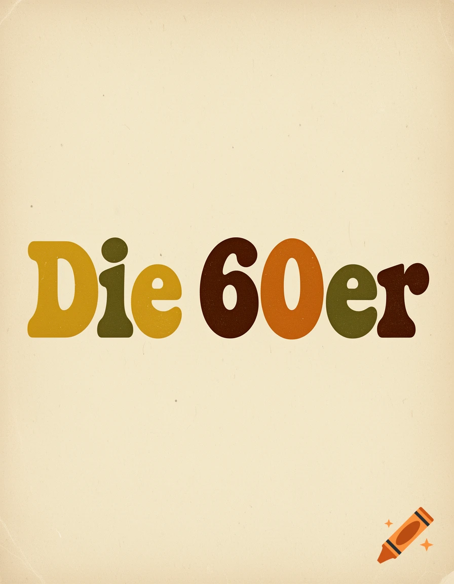 Vintage style graphic design with the German text Die 60er in colorful bubble letters on a textured cream background.