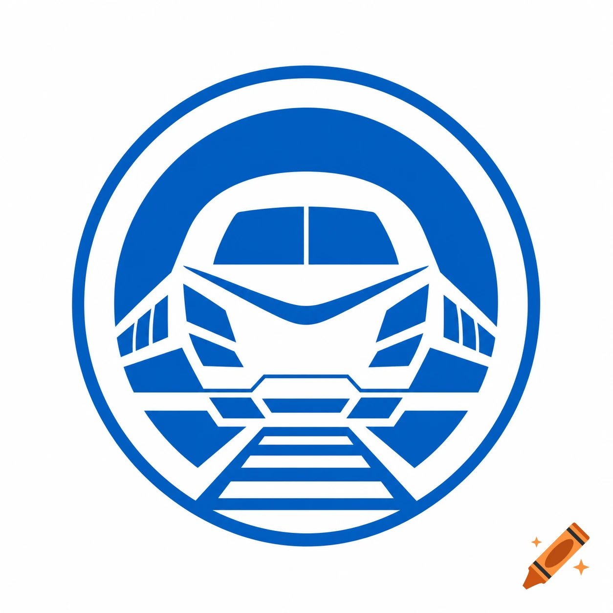 Blue and white minimalist circular logo featuring a stylized train and railway tracks in flat vector design.