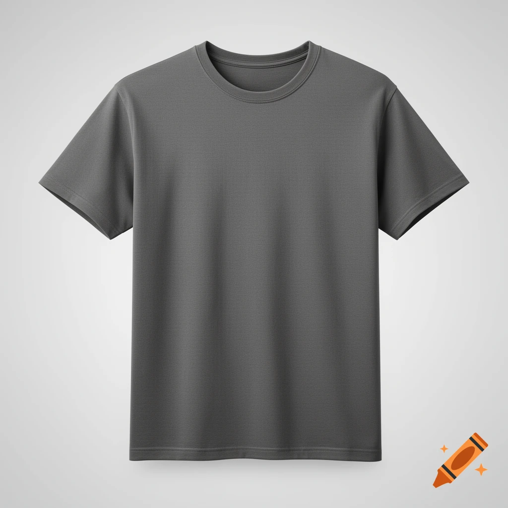 Plain grey t-shirt displayed against a neutral background, photorealistic product shot
