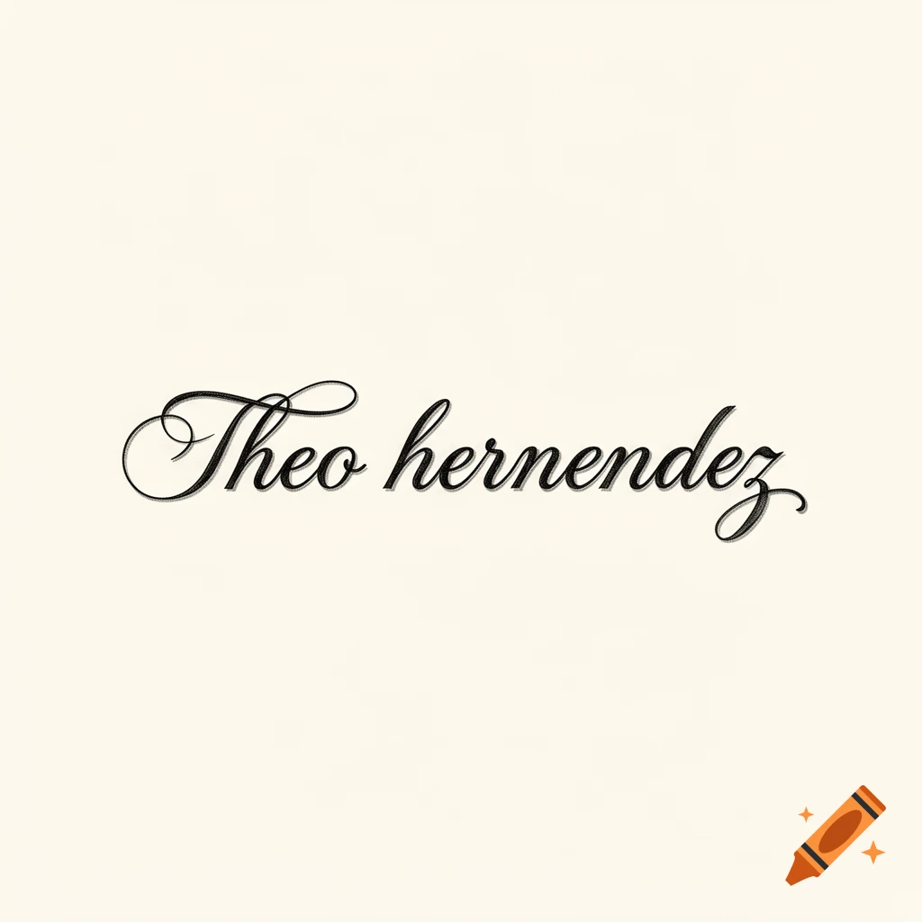 Cursive black lettering of the name 'Theo hernandez' centered on a plain off-white background.