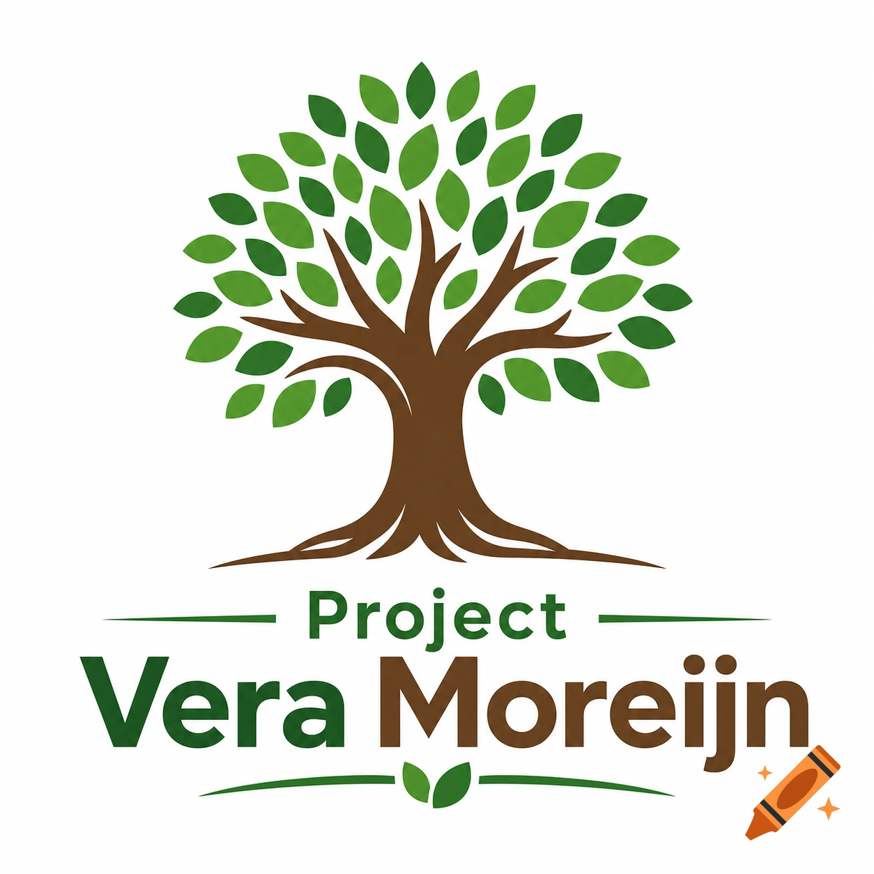 A 2D vector logo of a brown tree with green leaves and the text Project Vera Moreijn.