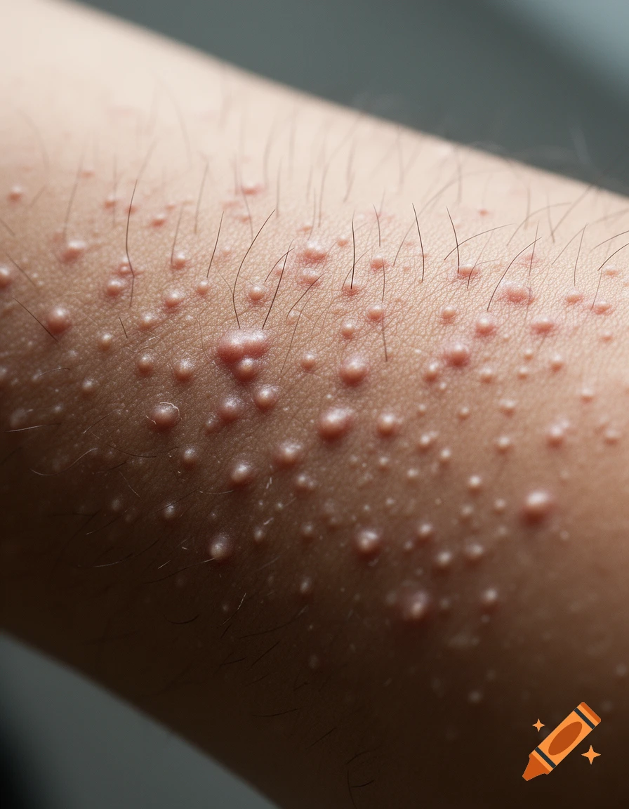Macro photograph of skin showing goosebumps on an arm.