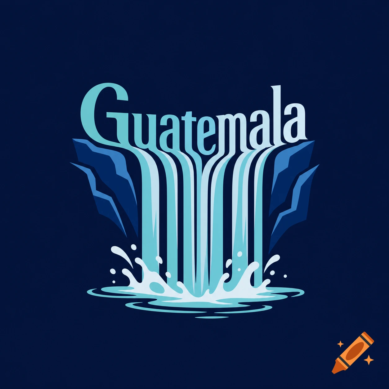 A minimalist vector logo of a waterfall shaped from the letters spelling 'Guatemala' against a dark blue background.