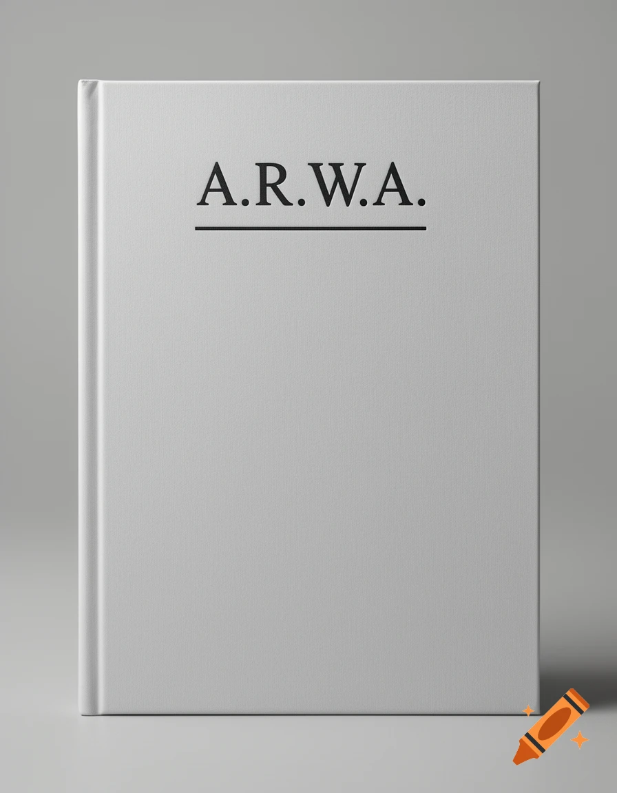 A minimalist white book cover with the text A.R.W.A. underlined in black, centered on a neutral grey background.