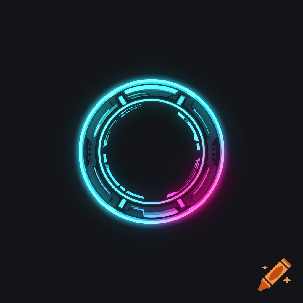 Futuristic glowing sci-fi skill button icon with neon light effect and solid dark background.