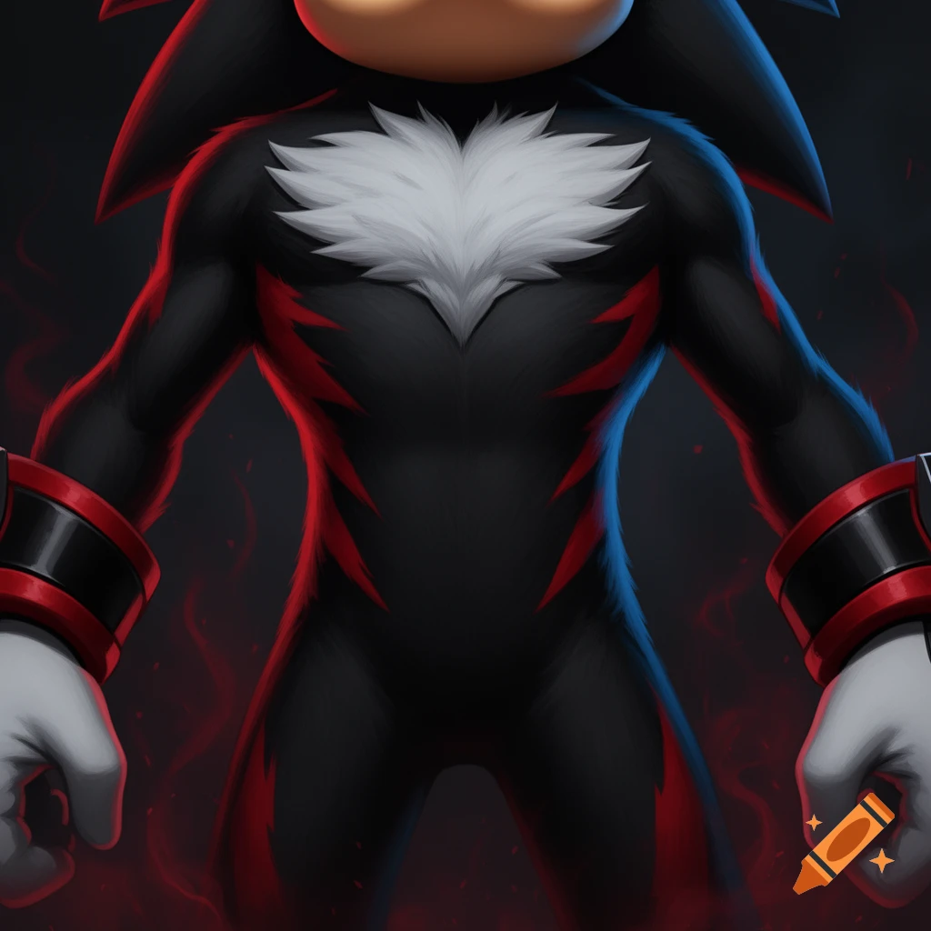 Close-up of Shadow the Hedgehog's chest and torso in a detailed, stylized digital painting.