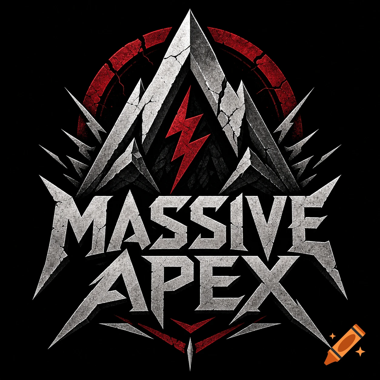 Rock band logo reading Massive Apex with jagged mountain and lightning bolt design.