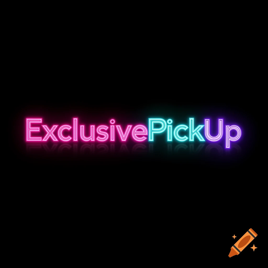 Glowing neon text reading ExclusivePickUp in pink, cyan, and purple against a black background.