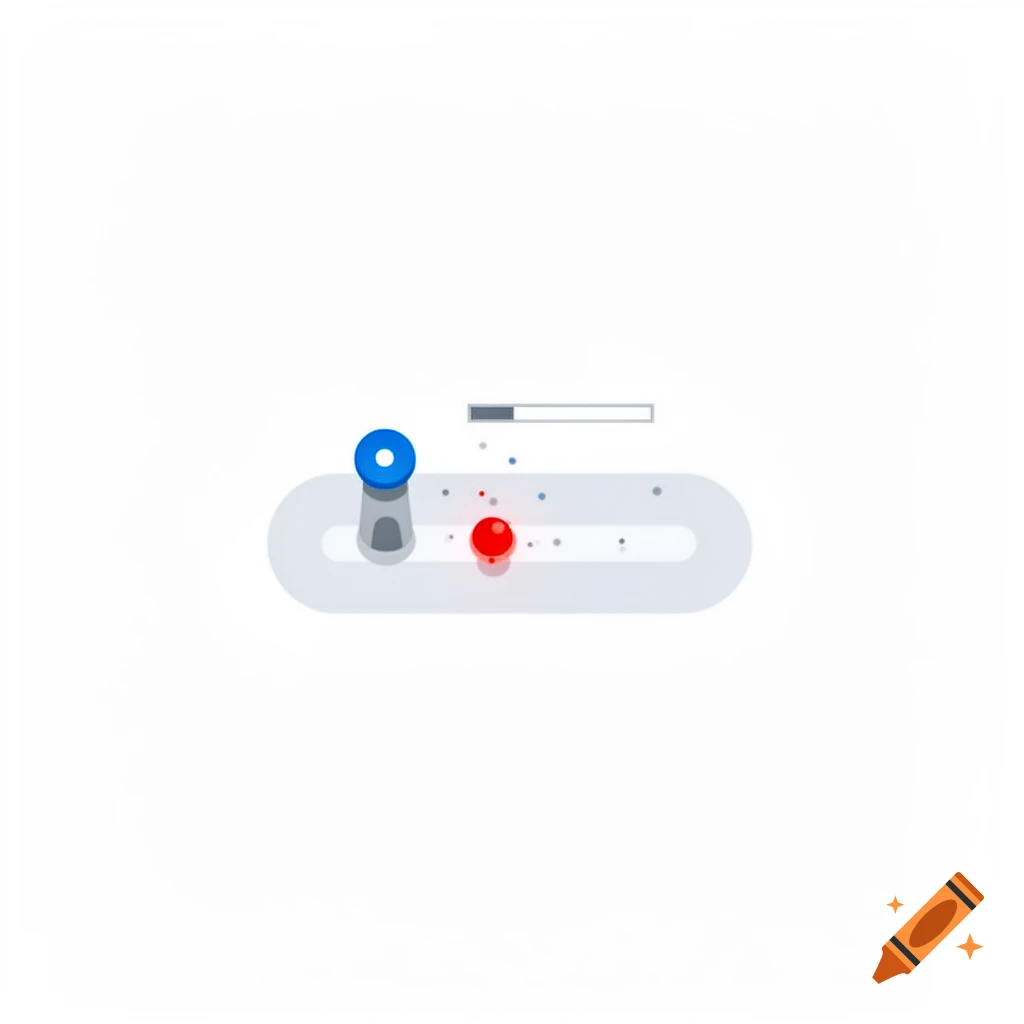 Minimalist digital illustration of a game UI element with a blue tower and a red enemy circle on a light grey background.
