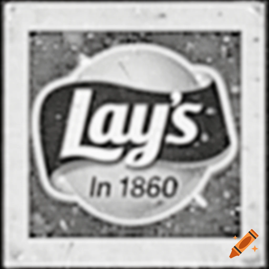 A low-resolution, blurry, black-and-white vintage Lay's logo from 1860.