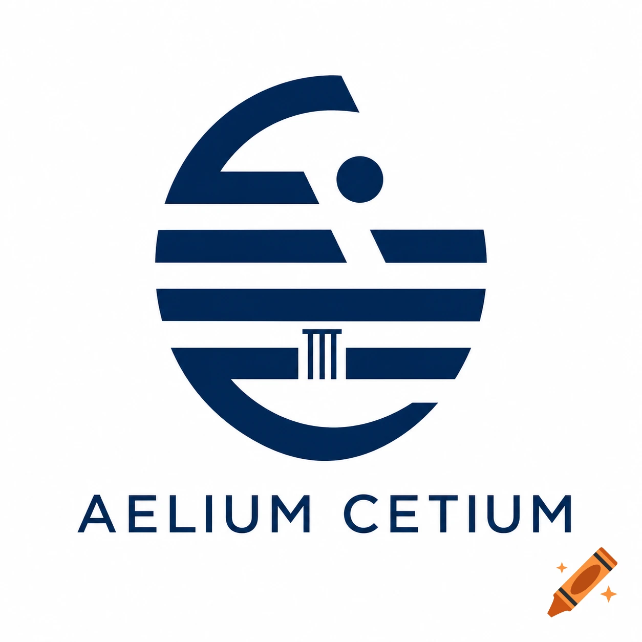 A minimalist dark navy blue and white logo featuring abstract geometric lines and the text AELIUM CETIUM.