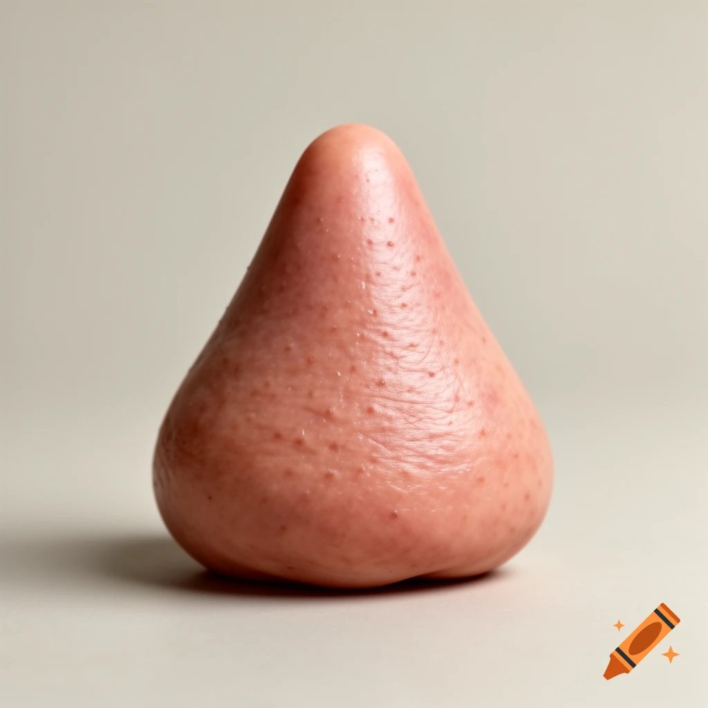 Photorealistic triangular pink flesh-textured object resembling a cone on a neutral background.