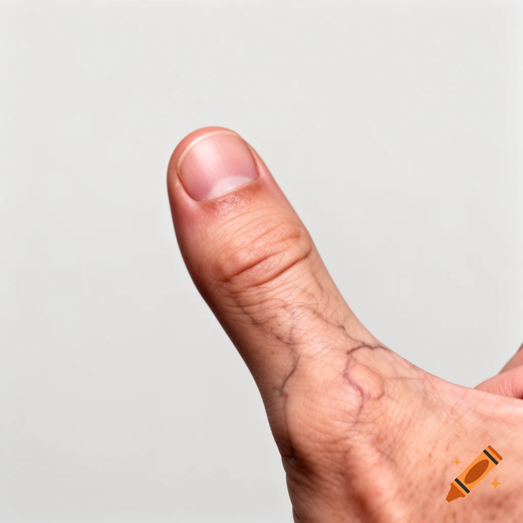 Close-up photorealistic image of a human thumb against a plain light gray background.