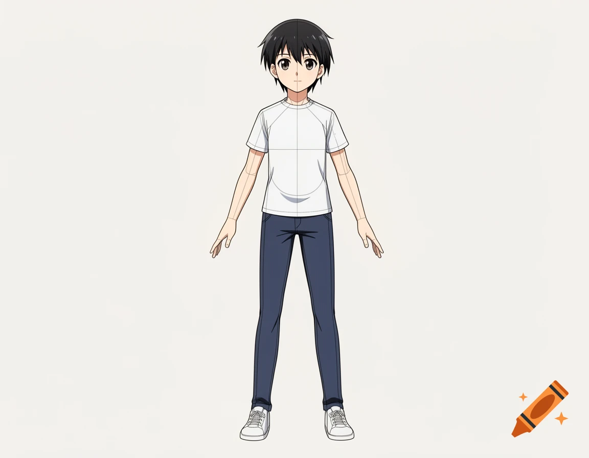Anime style character base figure of a young boy standing against a plain background.
