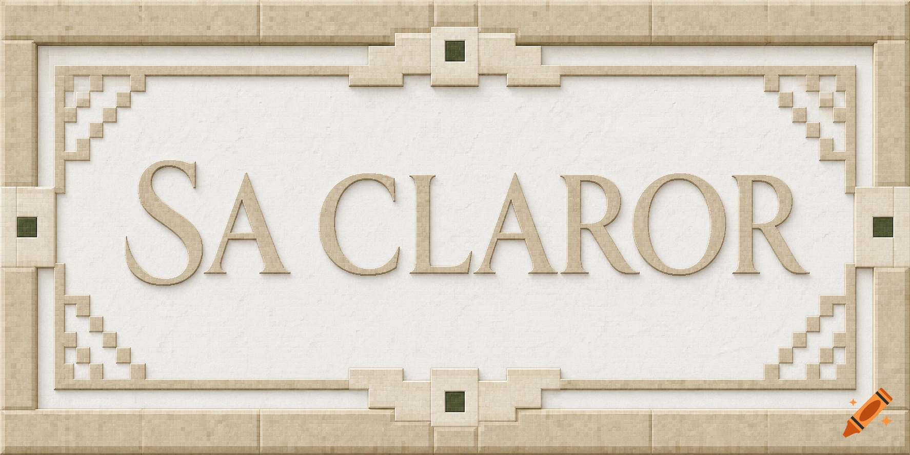 Horizontal minimalist Mediterranean shop sign with the text SA CLAROR in serif typography on a textured white and beige background.
