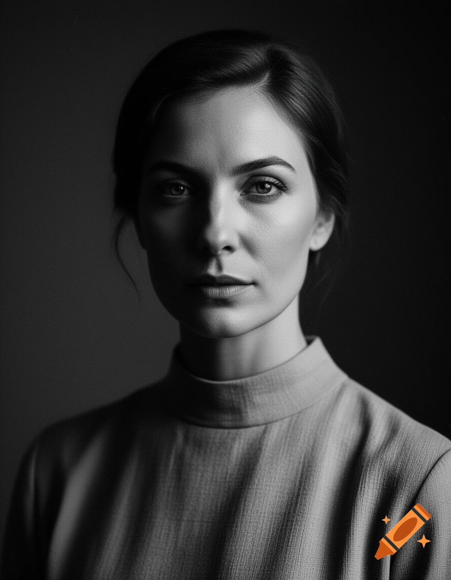 Black and white fine art portrait of a woman with an emotional gaze and dramatic lighting.
