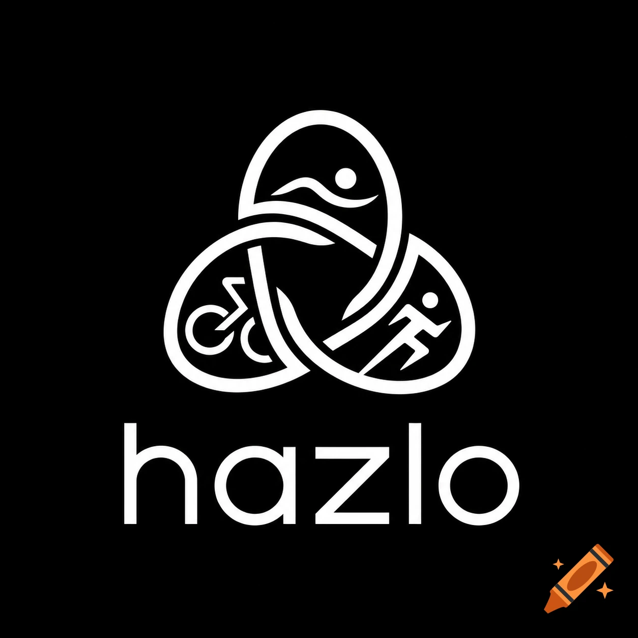 A minimalist white triathlon logo with swim, bike, and run symbols above the lowercase word hazlo on a black background.
