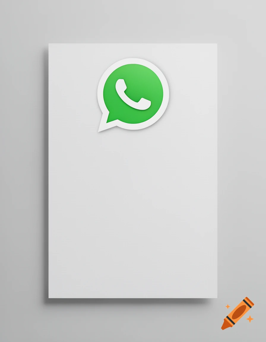 A blank white poster mockup with a 3D WhatsApp logo on a light grey background.